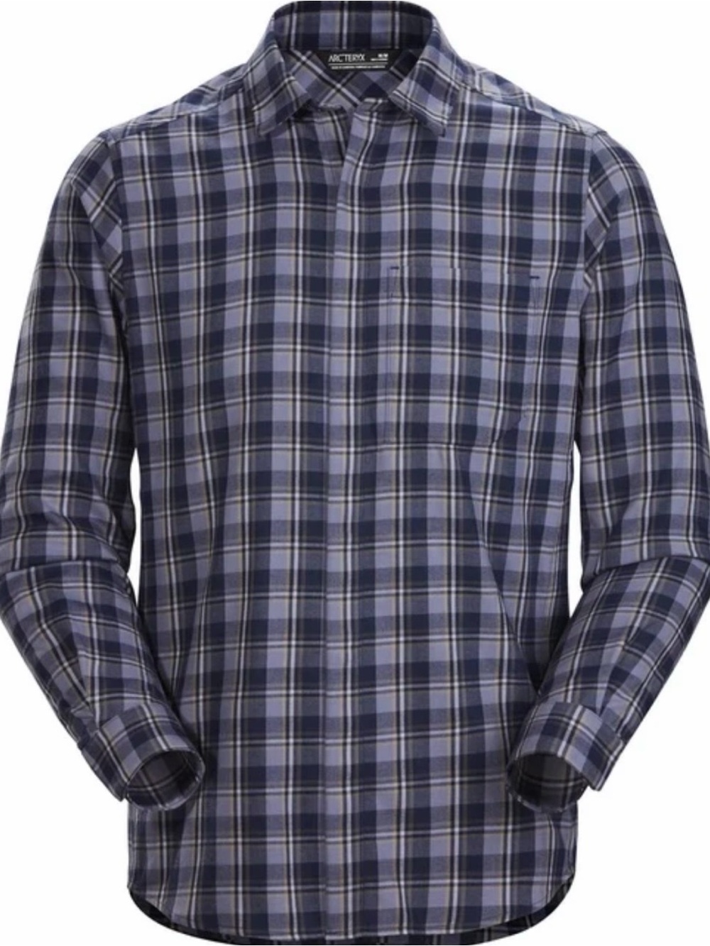EUC Arc'teryx Men's Navy and Light Blue Plaid Button-Down Shirt